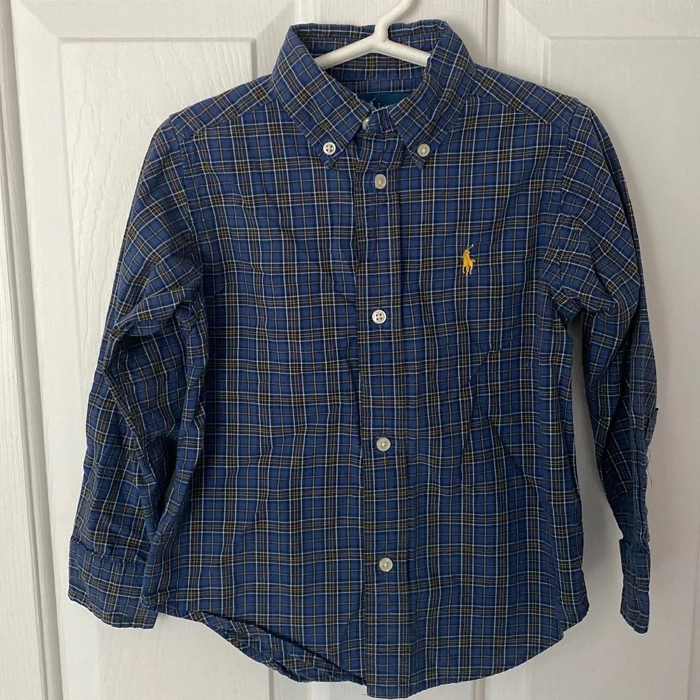 Ralph Lauren Blue Plaid Button Down Dress Shirt - 3T